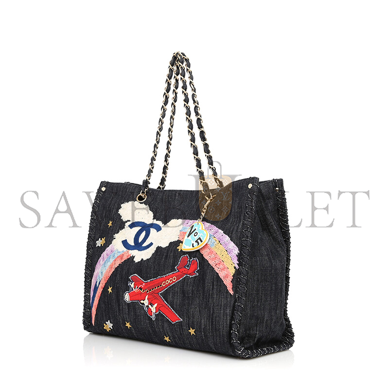 ch**el dark blue embroidered De*1m night flight tote bag (40*30cm)